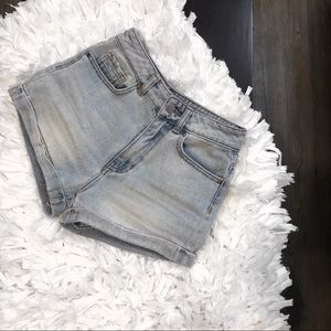high waist light wash shorts